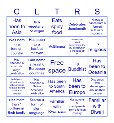 American Cultures 5 Bingo Card