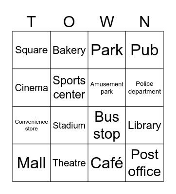 Places in Bingo Card