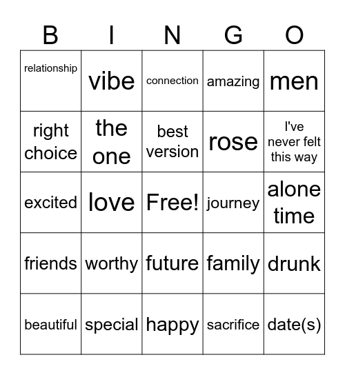 Bachelorette BINGO Card