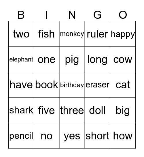 Lesson 4~7 Bingo Card