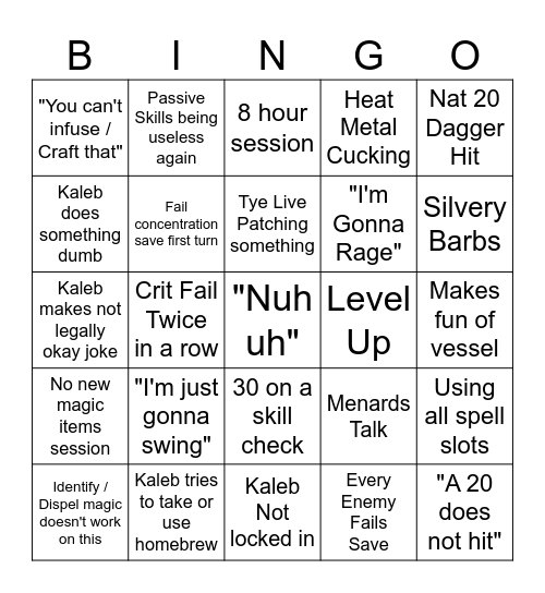 D&D Bingo Card