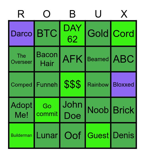 Roblox Bingo Card