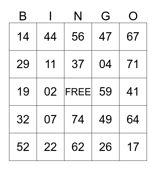 FAMILY BINGO NIGHT Bingo Card