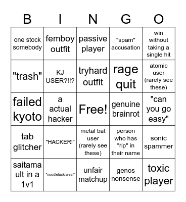 Garou bingo Card
