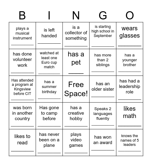 CIT BINGO!!! Bingo Card