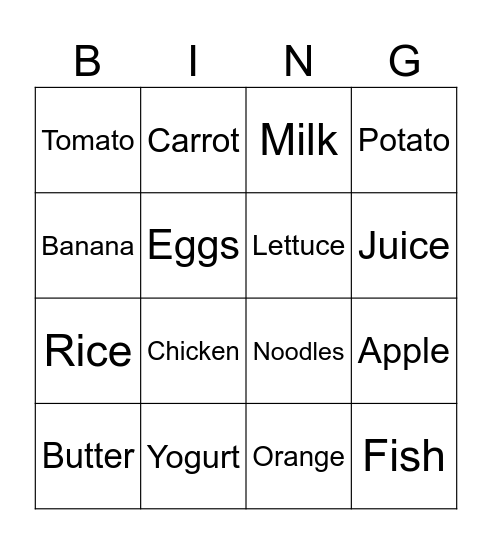 Grocery Bingo Card