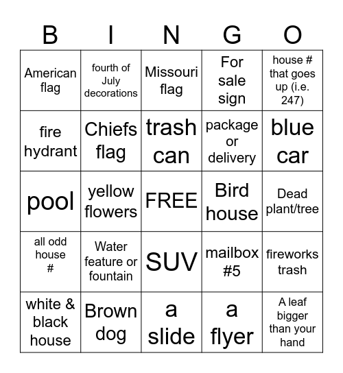 Bike Ride BINGO Card