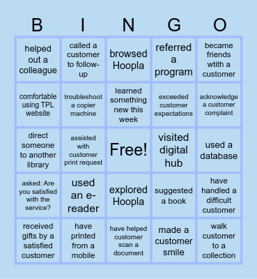 Library Customer Experience Bingo Card