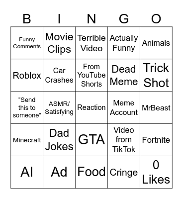 Instagram Reels Bingo Card