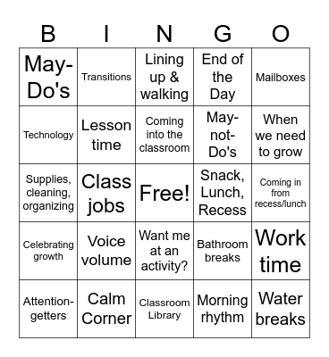 Expectations Bingo Card