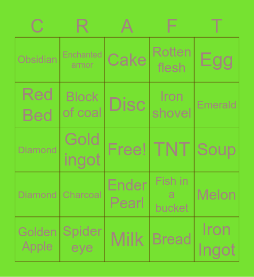 Minecraft bingo battle Bingo Card