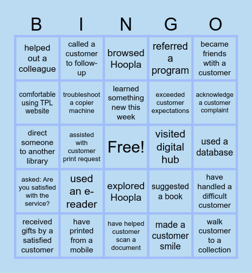 Library Customer Experience Bingo Card