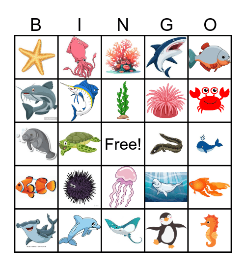 Sea Animals Bingo Card