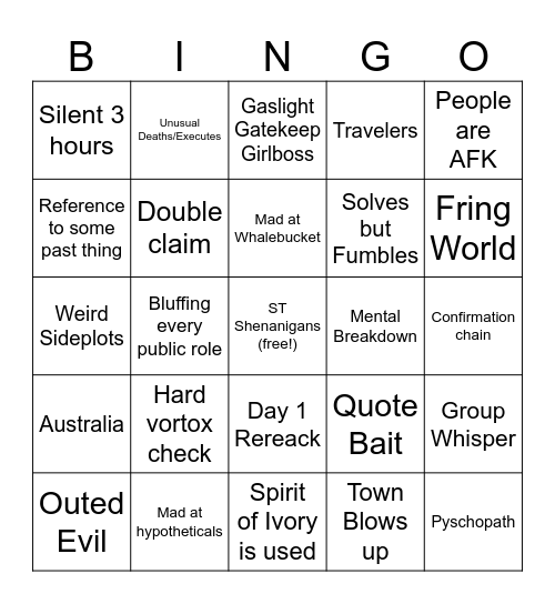 Long Game 20 (Player Edition) Bingo Card