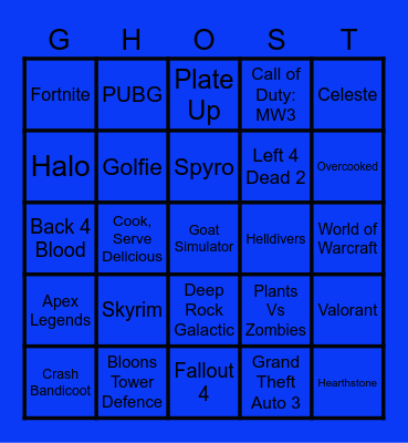 Ghost's OST Bingo Card