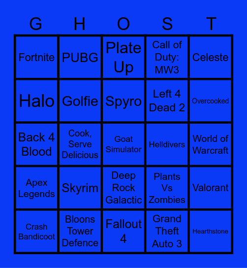 Ghost's OST Bingo Card