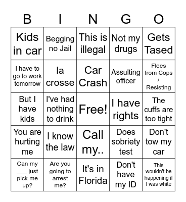 Police body cam Bingo Card