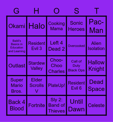 Ghost Bingo Card