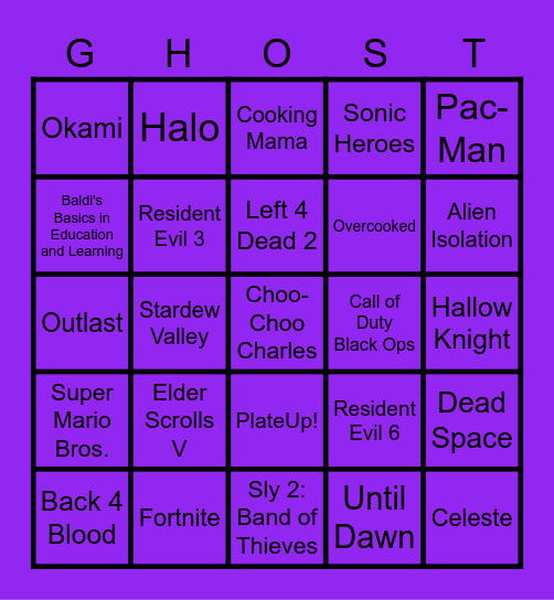 Ghost Bingo Card