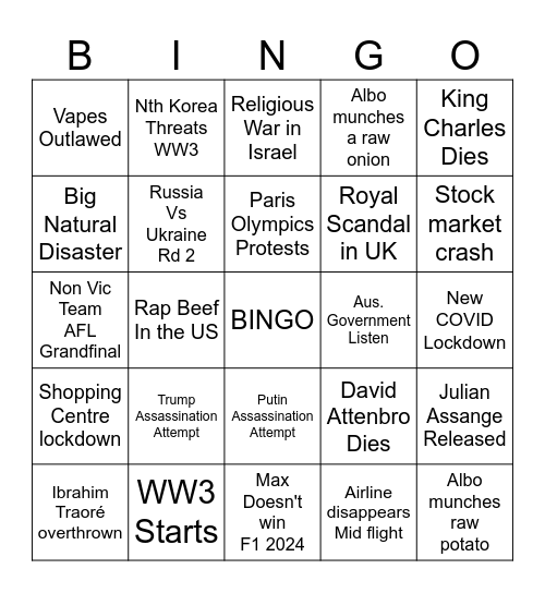 2024 Bingo Card Bingo Card