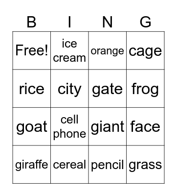 soft and hard c and g Bingo Card