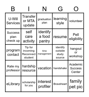 Braveheart Bingo Card