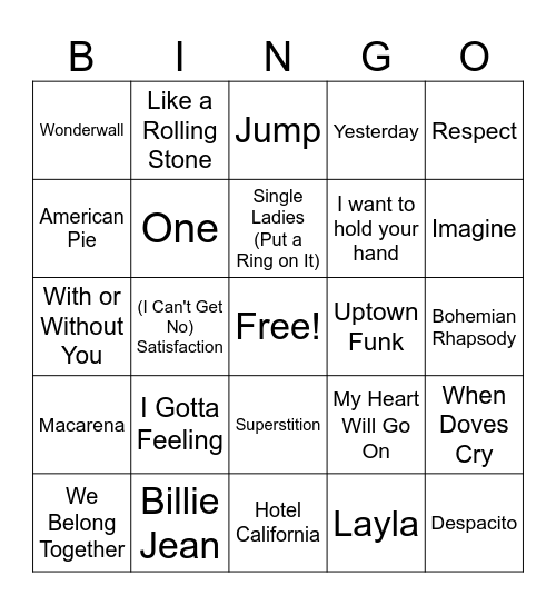 60's to 2010's Bingo Card