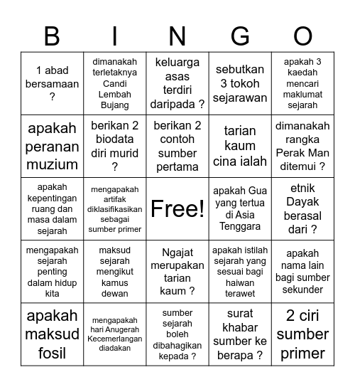 sejarah Bingo Card