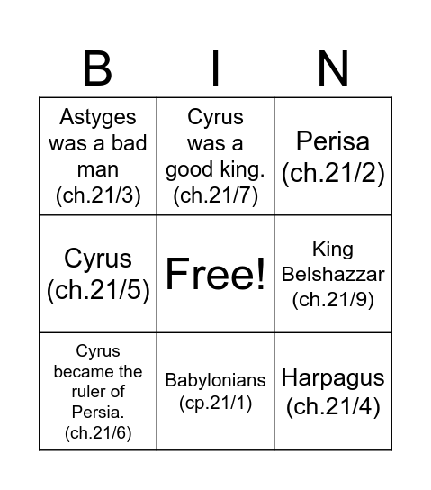 Chapter 21. The Medes and The Persians Bingo Card