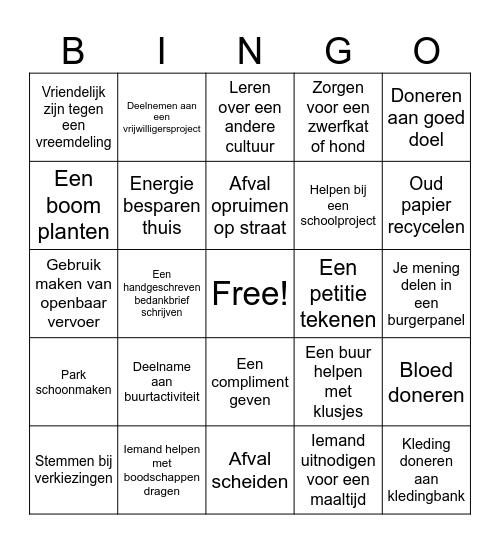 Burgerschapsbingo Card