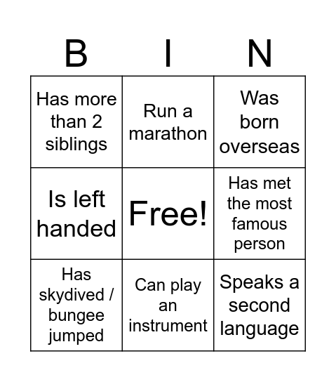 Find someone who… Bingo Card