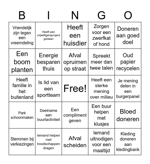 Burgerschapsbingo Card