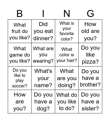 Speaking Bingo (1) Bingo Card