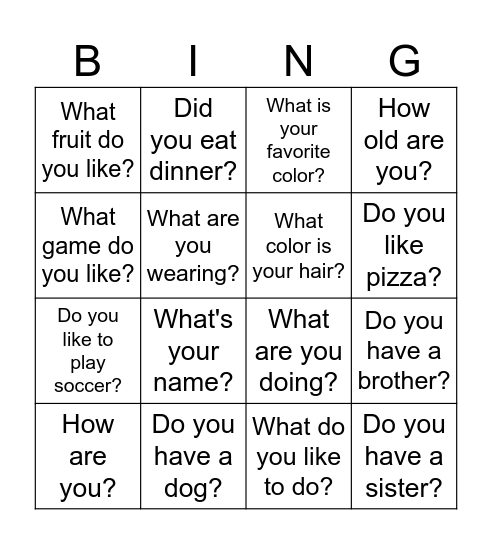 Speaking Bingo (1) Bingo Card