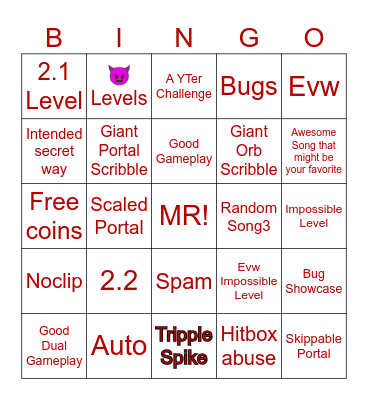 Recent Tab Bingo (Geometry Dash) Bingo Card