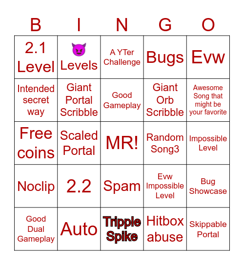 Recent Tab Bingo (Geometry Dash) Bingo Card