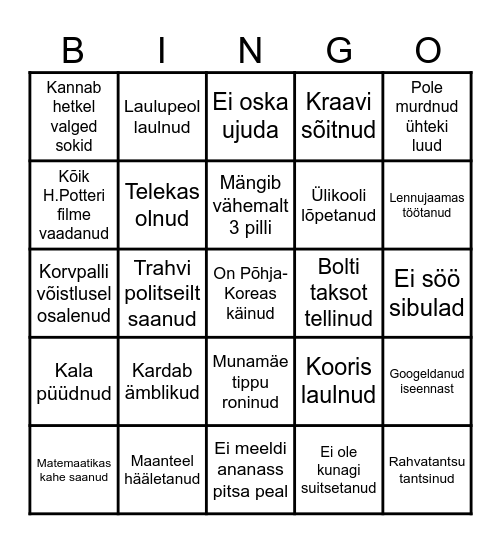 Pulma Bingo Card