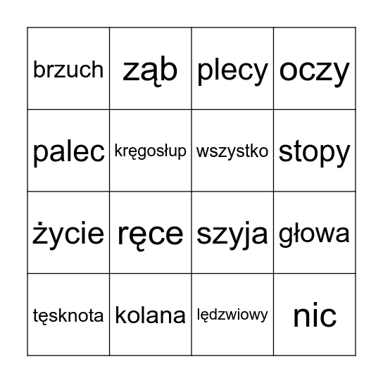 co boli pyśke Bingo Card