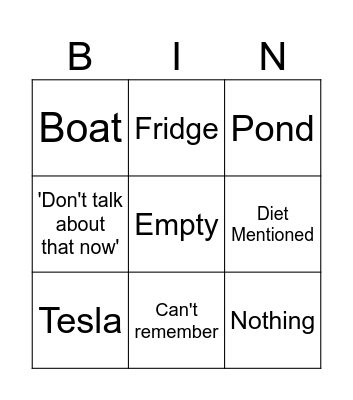 Miller family bingo Card