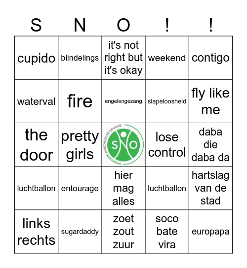 sno muziekbingo allstars 3 Bingo Card