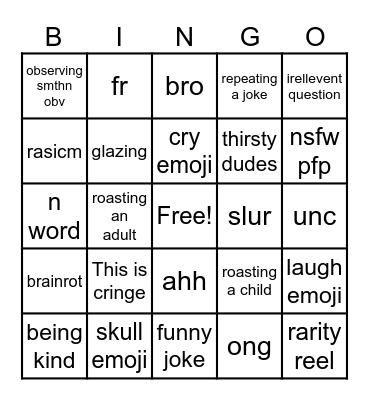 Instagram reel bingo Card