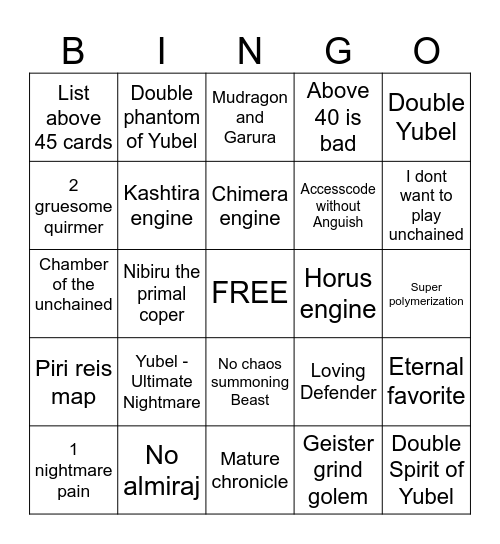 Yubel Bingo Card