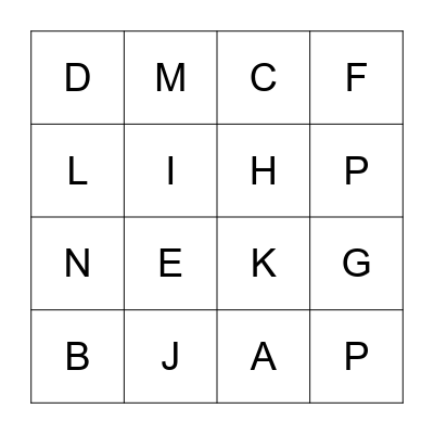 Alphabet Scavenger hunt Bingo Card