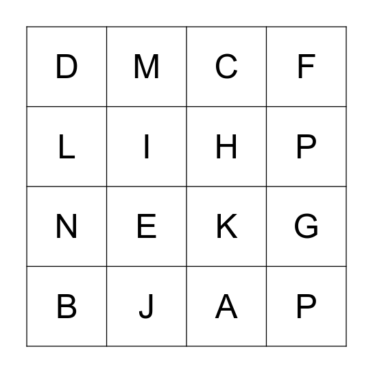 Alphabet Scavenger hunt Bingo Card