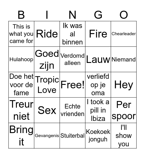 SWINGO Bingo Card