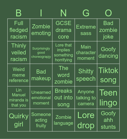 Disney’s Zombies Bingo Card