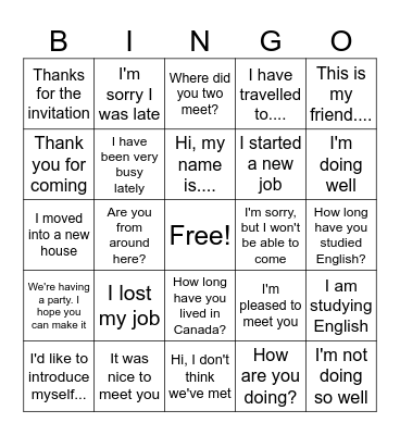 Socializing with Friends Bingo Card