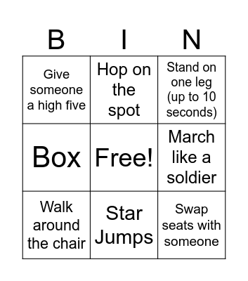 Exercise Bingo Card