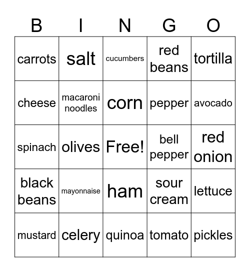 Ingredient BINGO Card