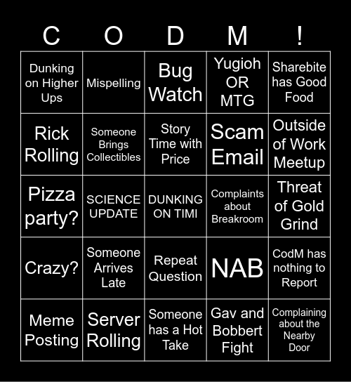 The CodM Bingo Card Bingo Card